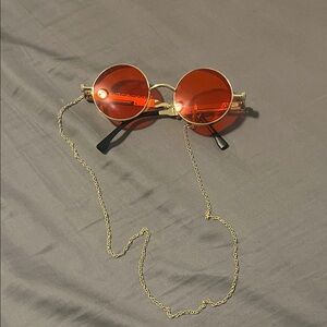 Stylish Gold and Red Sunglasses with Chain